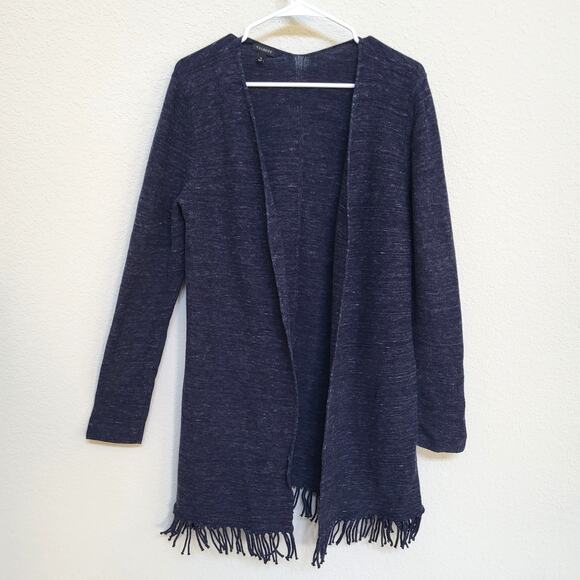 Talbots Cardigan Sweater Womens Medium Blue Open Front Fringe Casual Layering - Picture 2 of 11
